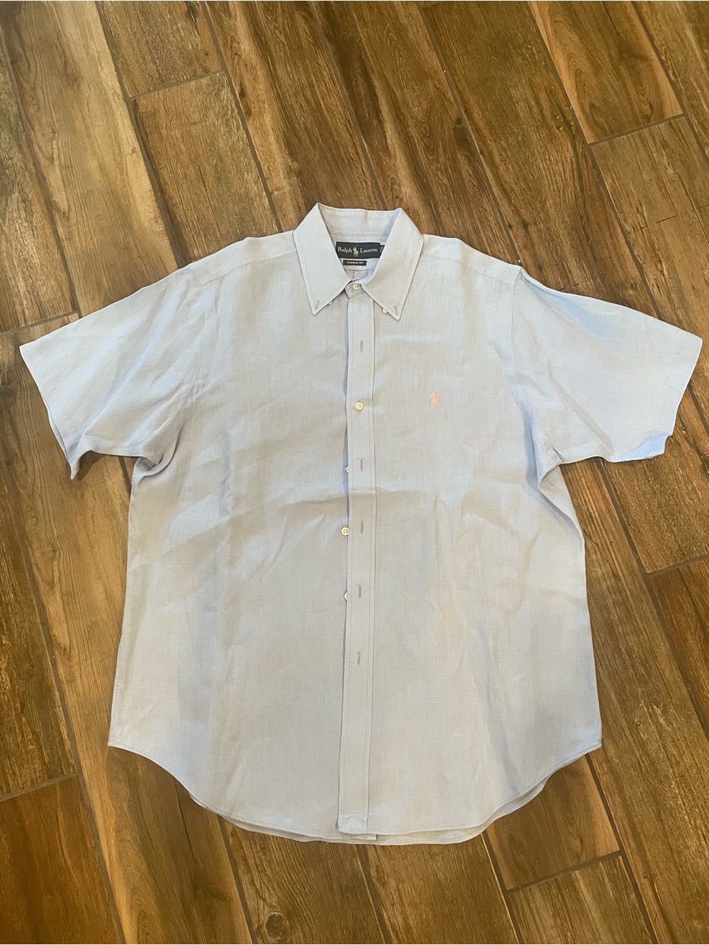 Ralph Lauren Light Blue Linen Short-Sleeve Button-Down Shirt